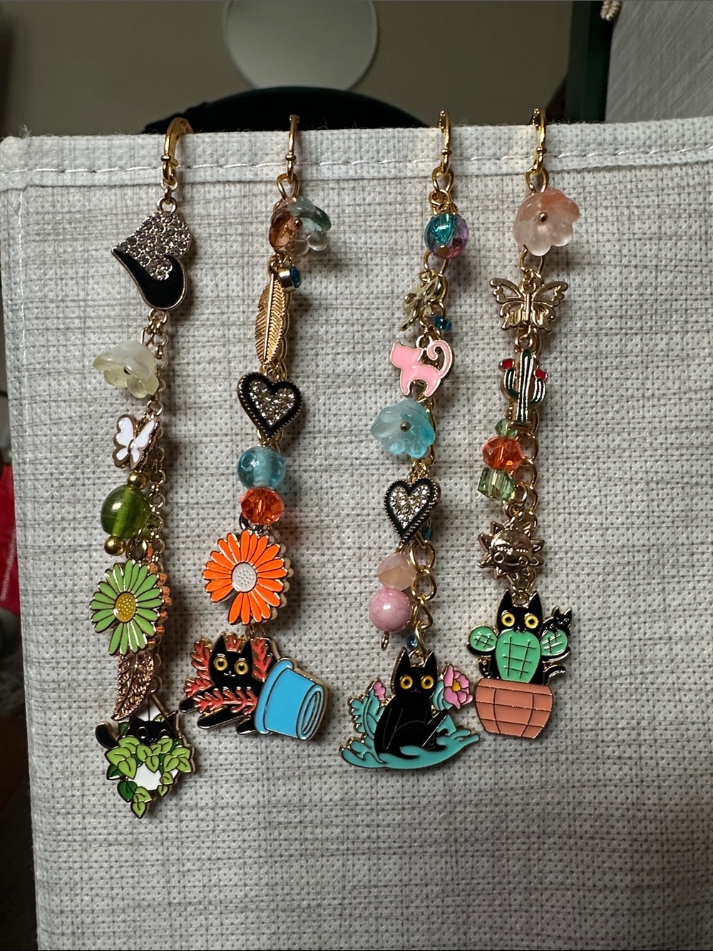 Colorful Cat & Flower Handmade Charm Bookmarks